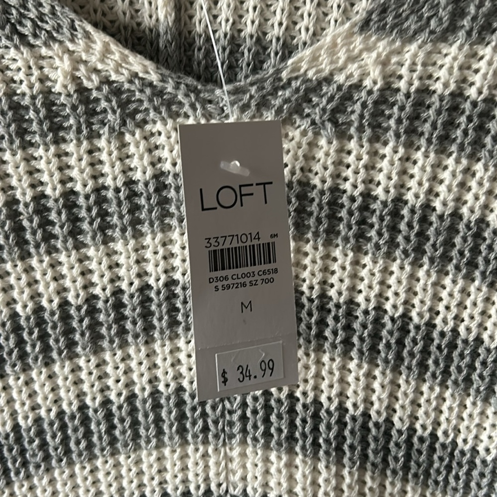NWT Loft Sweater Vest Gray and White Striped Medium - Picture 4 of 6